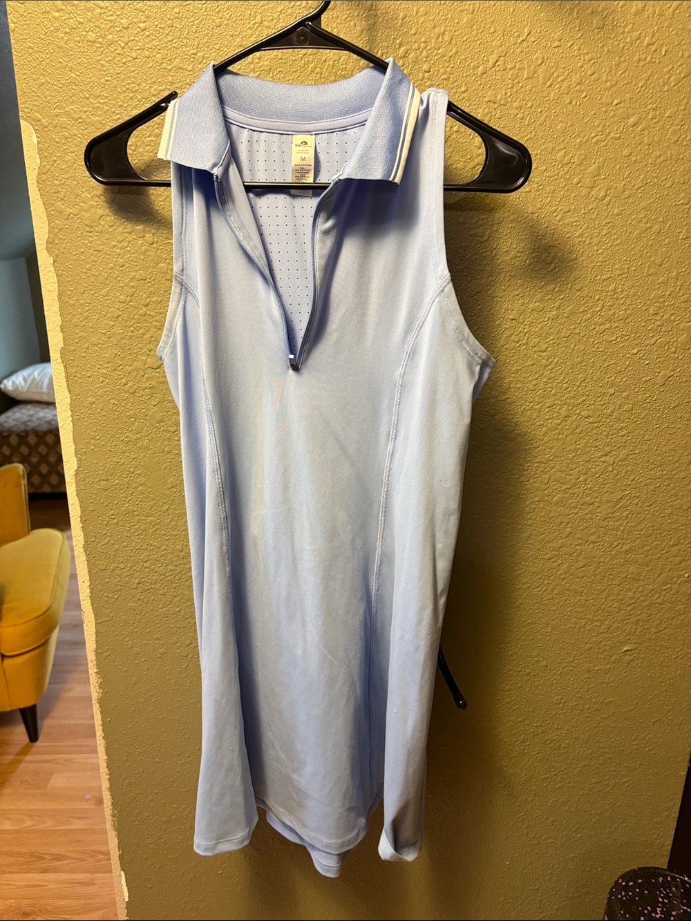 Light Blue Sleeveless Dress with Polo Collar